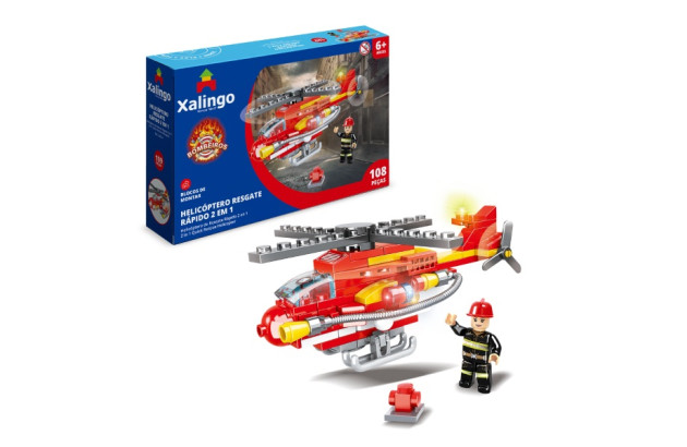 BRINQUEDO BLOCOS DE MONTAR BOMBEIROS HELICOPTERO RESGATE 108 PÇS XALINGO