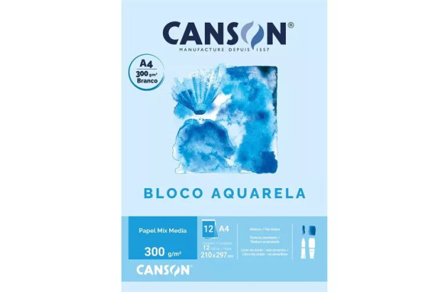 BLOCO PAPEL AQUARELA A4 12F 300G CANSON