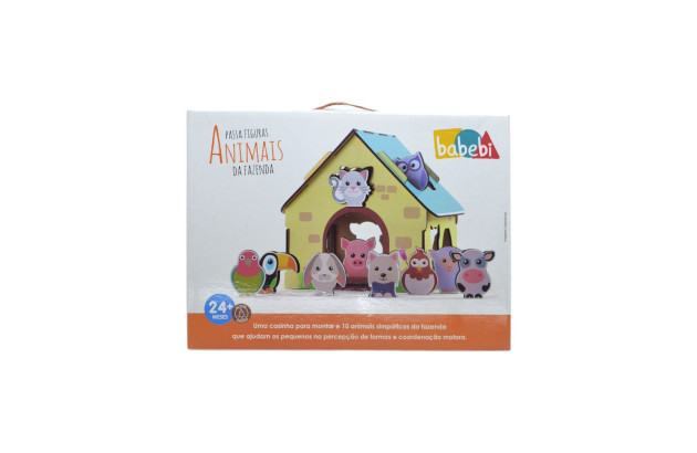 BRINQUEDO PASSA FIGURAS ANIMAIS DA FAZENDA  MDF 17 PEÇAS BABEBI