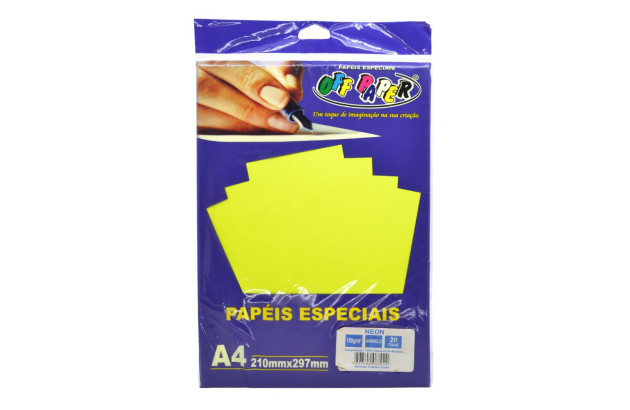 PAPEL ESPECIAL OFF PAPER AMARELO NEON A4 180G 20FOLHAS.