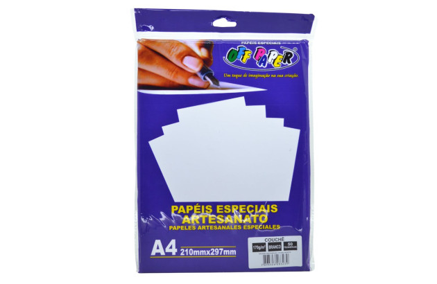 PAPEL COUCHÊ BRANCO 170G/A4 50 FOLHAS – OFF PAPER