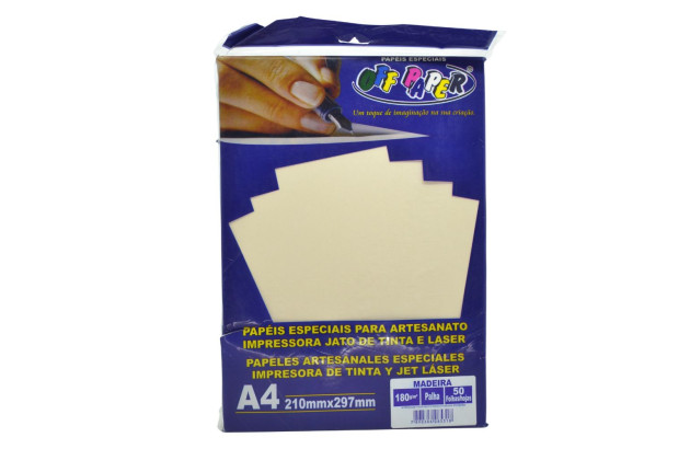 PAPEL MADEIRA PALHA 180G A4 PACOTE COM 50 FOLHAS OFFPAPER.