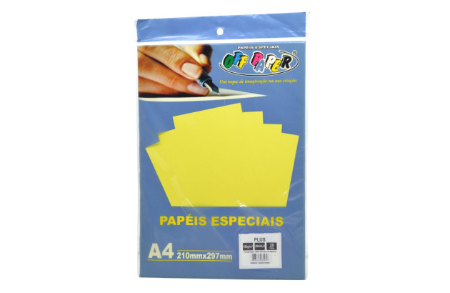 PAPEL ESPECIAL PLUS AMARELO A4 180G PACOTE 20 FOLHAS OFFPAPER.