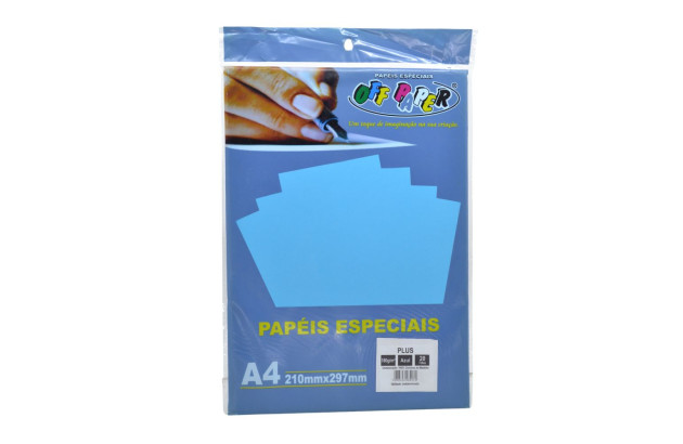 PAPEL ESPECIAL PLUS AZUL A4 180G PACOTE 20 FOLHAS OFFPAPER.