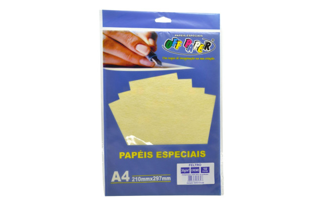 PAPEL FELTRO CREME A4 30G PACOTE 10 FOLHAS OFFPAPER