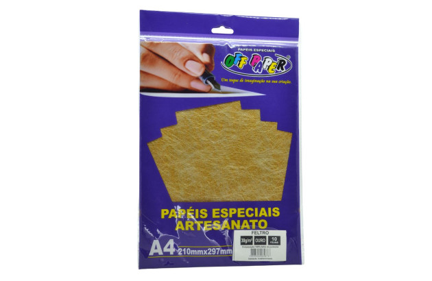 PAPEL FELTRO OURO A4 30G PACOTE COM 10 FOLHAS OFFPAPER