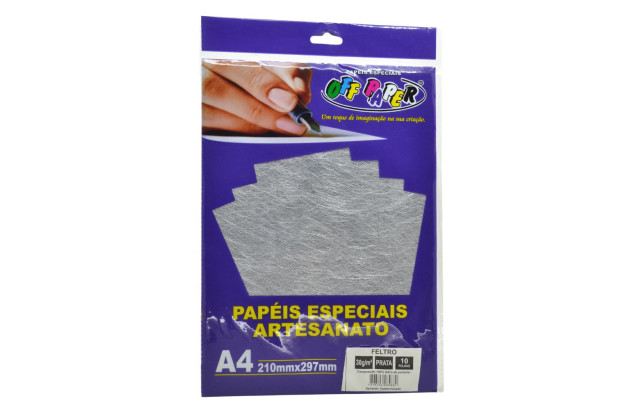 PAPEL FELTRO PRATA A4 30G PACOTE 10 FOLHAS OFFPAPER