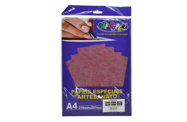 PAPEL FELTRO VERMELHO A4 30G PACOTE COM 10 FOLHAS OFF PAPER