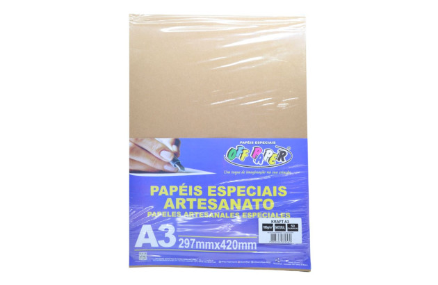 PAPEL KRAFT NATURAL 180G A3 PACOTE 50 FOLHAS OFFPAPER.