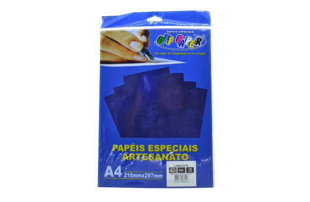 PAPEL LAMICOTE A4  250G AZUL PACOTE COM 10 FOLHAS OFFPAPER 