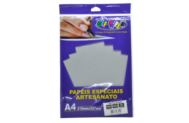 PAPEL LAMICOTE A4 250G PRATA  PACOTE 10 FOLHAS OFFPAPER.