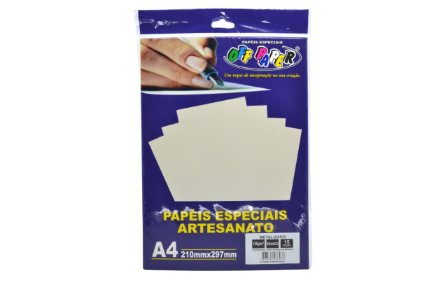 PAPEL METALIZADO BRANCO A4 150G PACOTE 15 FOLHAS OFFPAPER.