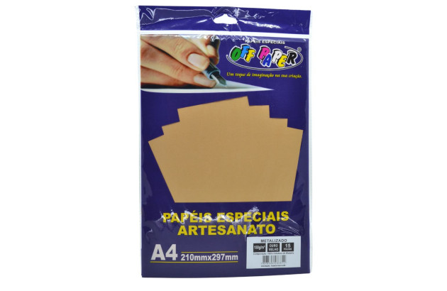 PAPEL METALIZADO OURO A4 150G PACOTE 15 FOLHAS OFFPAPER