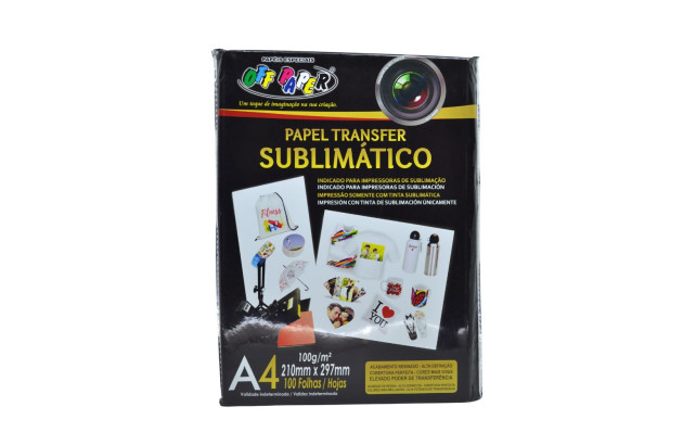 PAPEL TRANSFER  SUBLIMATICO 100G A4 PACOTE 100 FOLHAS OFFPAPER. 