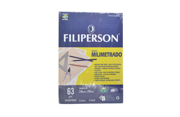 BLOCO DE PAPEL MILIMETRADO A4 63G 50 FOLHAS 1640 FILIPERSON.