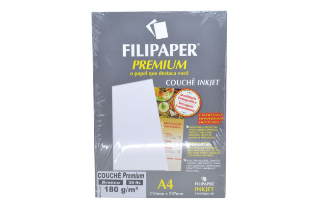 PAPEL FILIPAPER  PREMIUM COUCHE BRANCO 180G 20 FOLHAS.