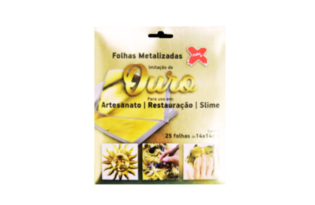 FOLHAS METALIZADAS IMITACAO DE OURO 25 FOLHAS 6115 MAKE+