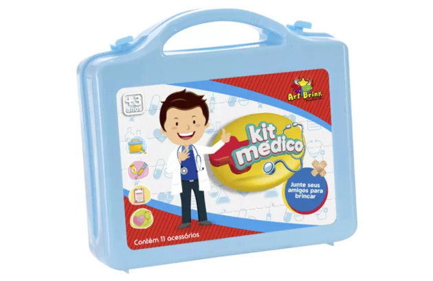 BRINQUEDO MALETA KIT MEDICO 11 PEÇAS AZUL ART BRINK 